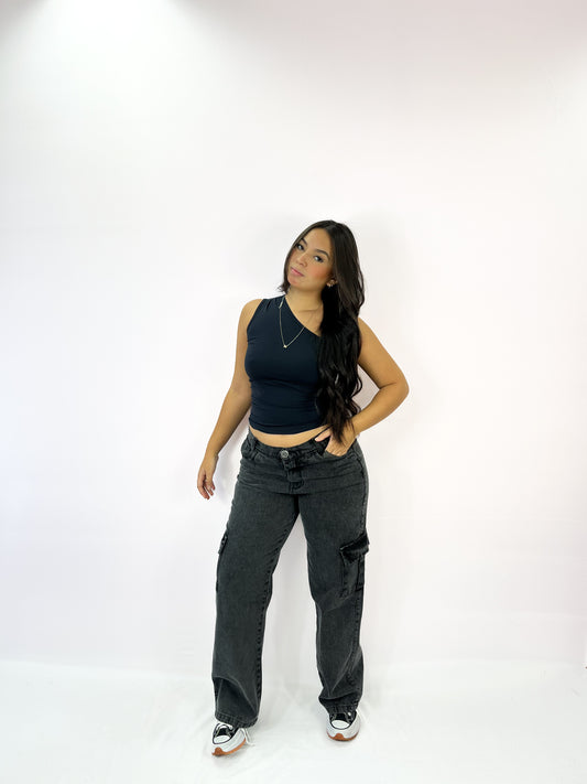 Calça jeans cargo estonada Alaska